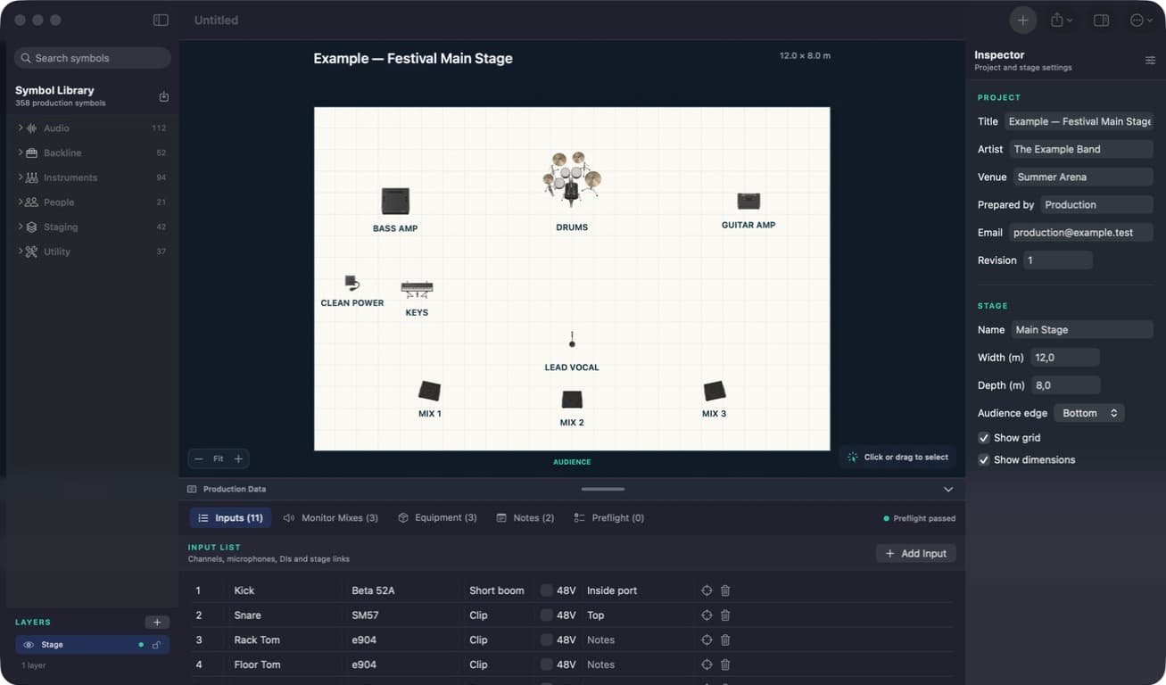 Stage Plot Forge input list editor for the Festival Main Stage example project